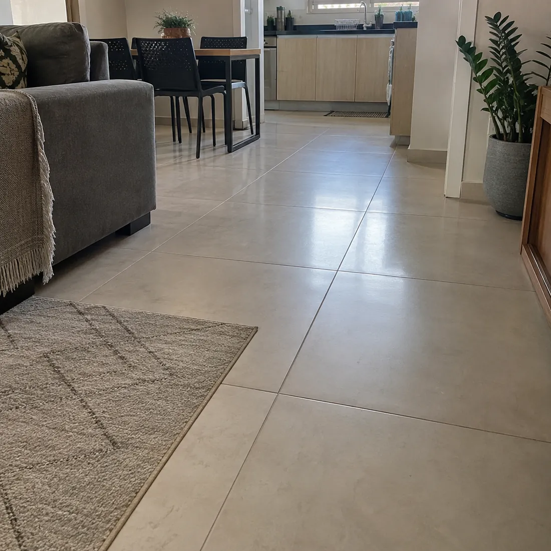 Sala com piso porcelanato limpo